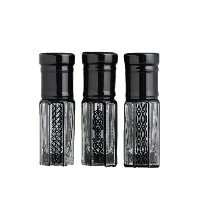 CJ- New Octagonal Shaped New Mold 3ml 6ml 12ml Fancy Uv Printing Black Attar Oud Oil Glass Bottles