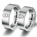Stainless Steel Finger Ring Engraved with He's Mine/She's Mine Matching Rings Size 6-13 Silver Promise Ring for Couples