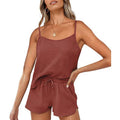 2021 New European and American Summer Women's Solid Color Home Wear Halter Shorts Ribbed Two-piece Homewear