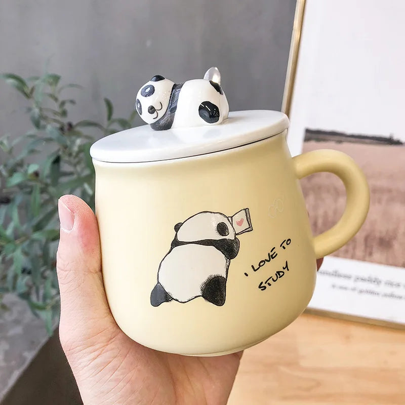 3D Cartoon Panda Color Glaze Cute Water Male and Female Student Mug Latte Cup Ceramic Coffee