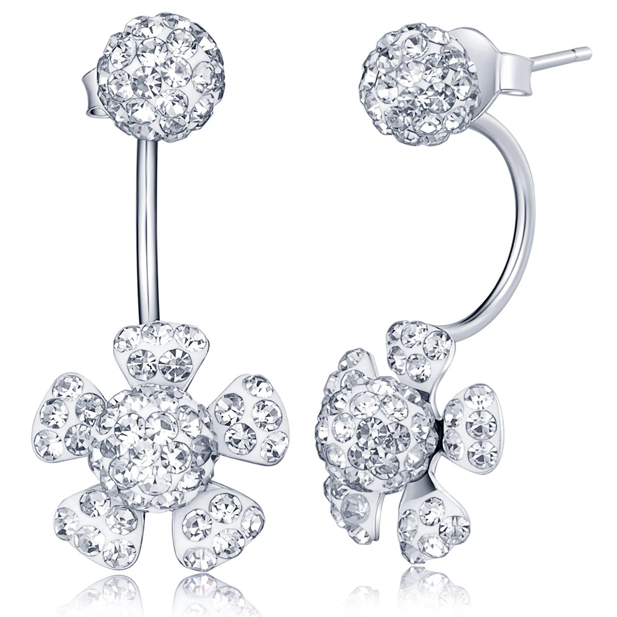 Multiple Ways to Wear Round Ball Sun Flower Inlaid Zircon Stone Ear Hanging S925 Sterling Silver Women's Studs