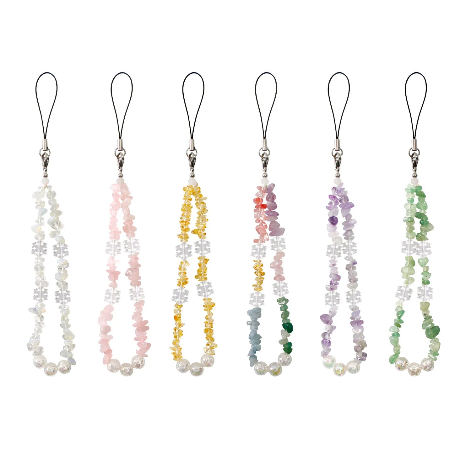 Simple Handmade Beaded Cell Phone Chain Snowflake Crystal Natural Crushed Stone Women Mobile Phone Lanyard