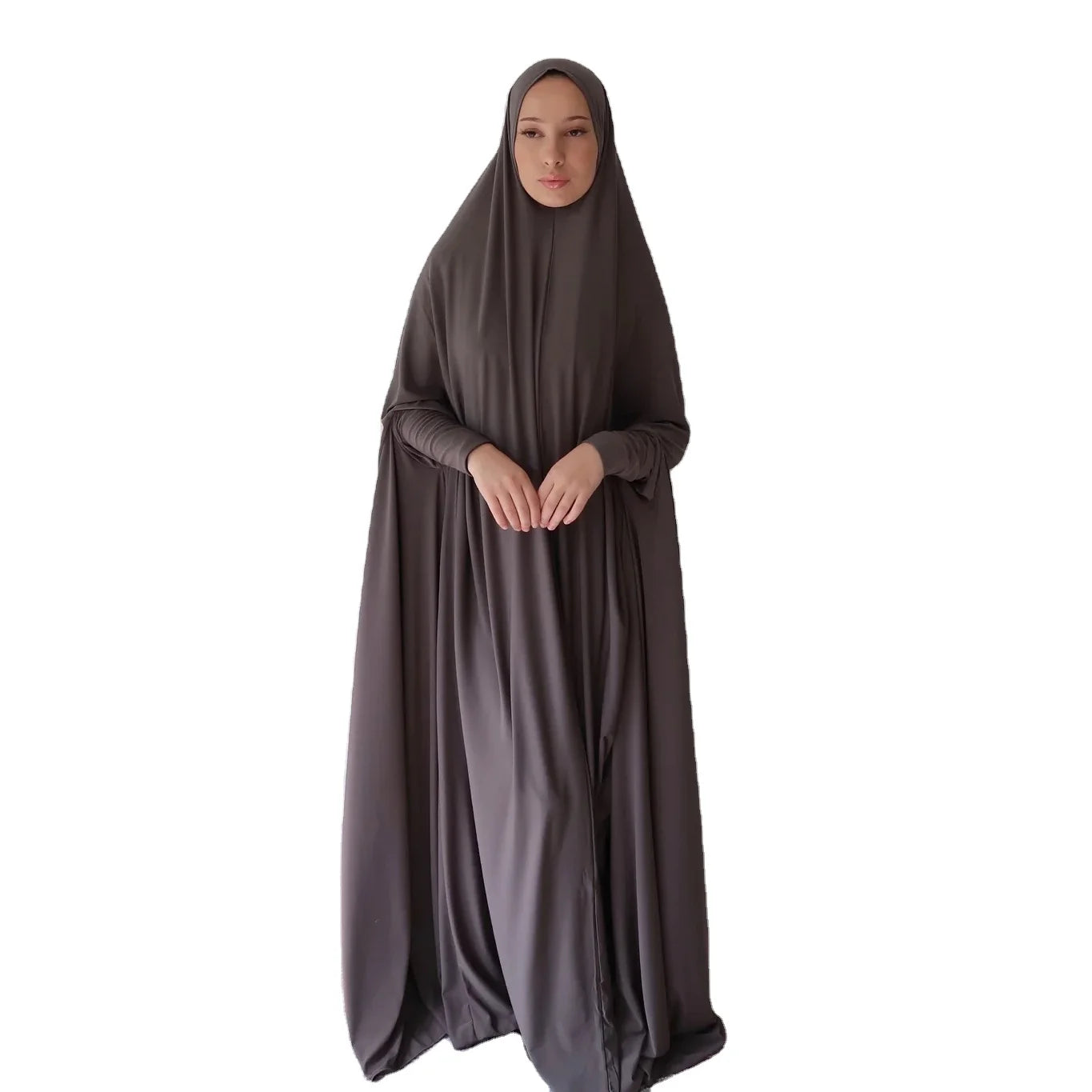 Eid Full Length Stretchy One Piece Jelbab Solid Color Long Prayer Hijab Sleeved Abaya Dress Women 10 Colors Spring/Autumn