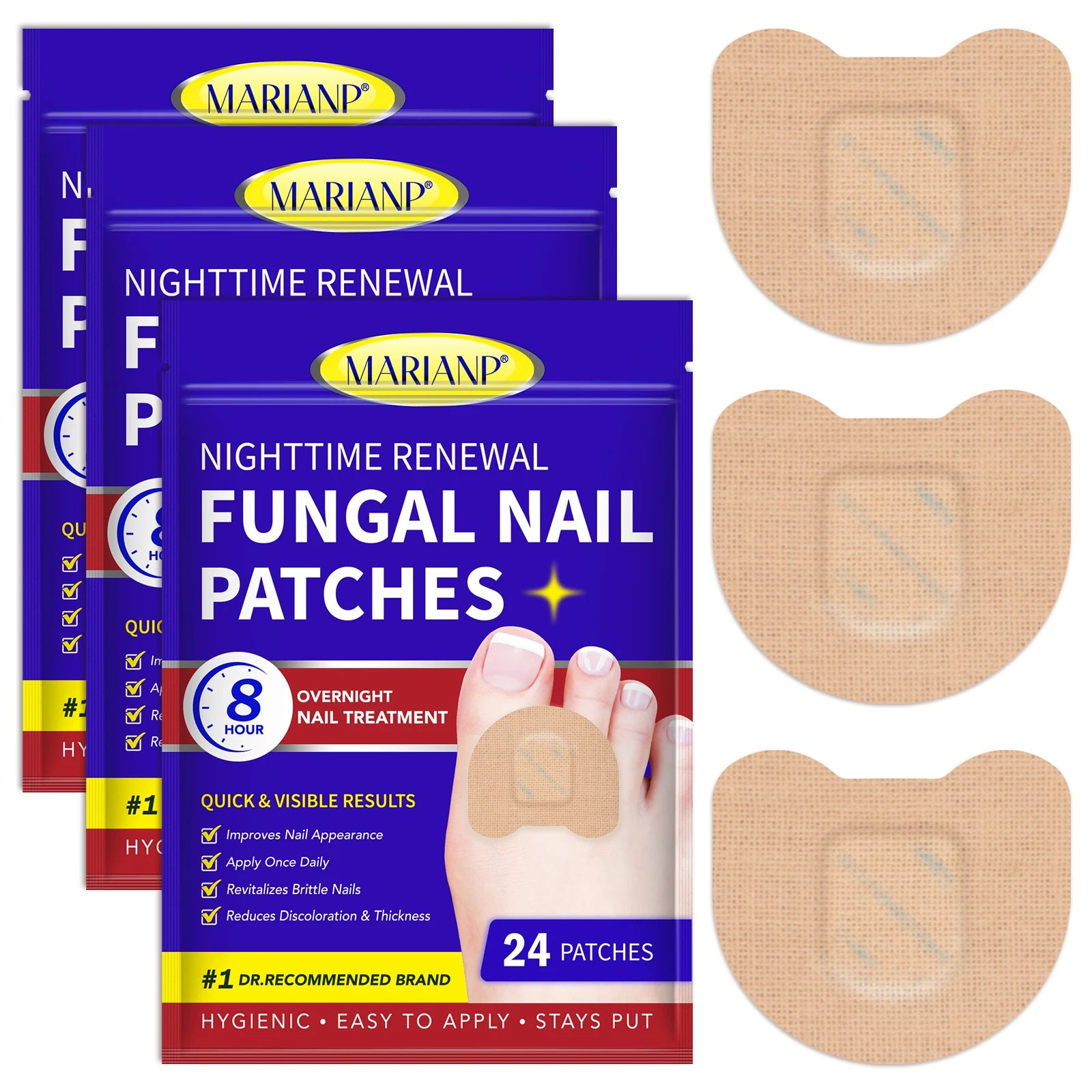MARIANP 24Pcs Night Nail Patches for Nail Repair and Care on Damaged Nails and Feet Restoring Discoloration and Thickness