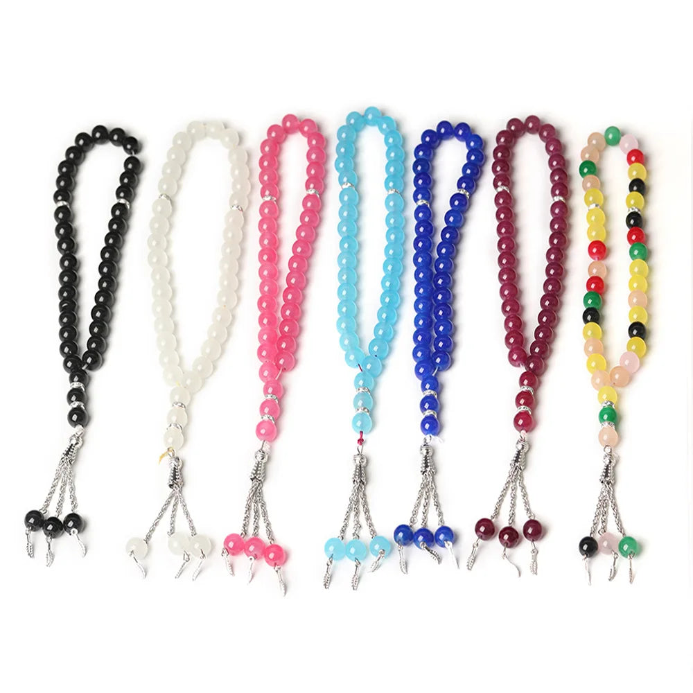 Wholesale 8mm 10mm Colorful Crystal Beads Stone Tassels Rosary Muslim Prayer Beads Bracelet for Men Women