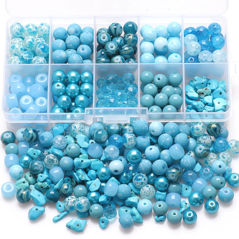 Zhubi Aqua Blue Gradient Color 8MM Round Glass Beads Natural Stone Rock Beads Set Crystal Loose Beads for Jewelry Making