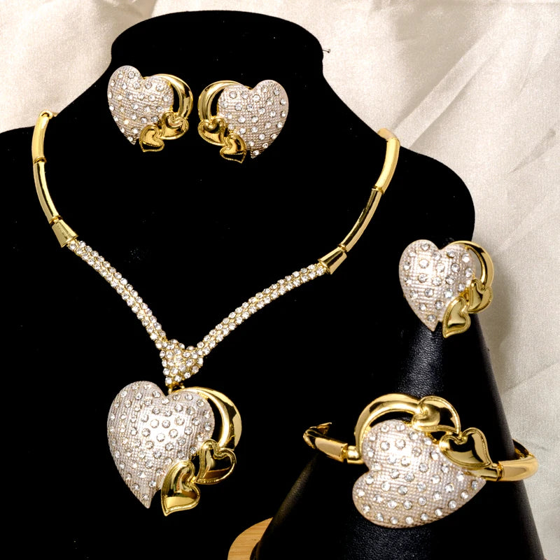 Bridal Jewelry Set Fashion 2021 Jewellery Dubai Women Bracelets Heavy Sets Gold Brass Opp Bag CLASSIC Flower Zircon Copper GDTC