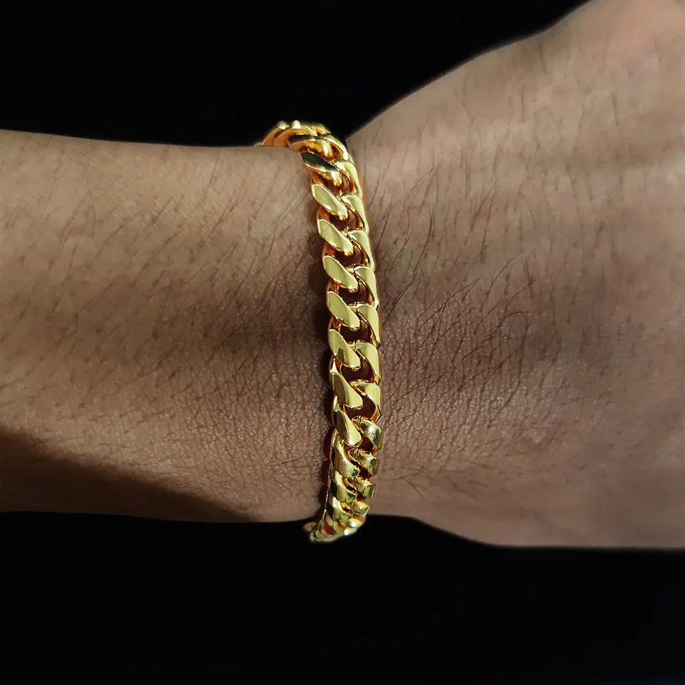 NUOYA Hip Hop Stainless Steel Jewelry Women Men Gold Bracelet 18K Plated Chain Cuban Link Bracelet Women