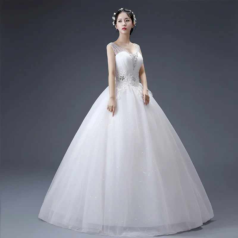 2022  Fashion Sequins Design Elegant V Neck Plus Size Wedding Gown Princess Bridal Gown Robe De Marry Wedding Bride Dress