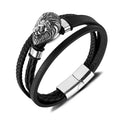 Fashion Lion Head Pendants Leather Men Bracelet Stainless Steel Magnetic Clasp Braided Punk Rock Leather Bangles Mens Jewelry