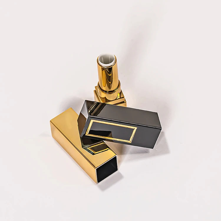 Black Gold square Lip Gloss Packaging Cosmetic Container Empty Plastic Lipstick Tube