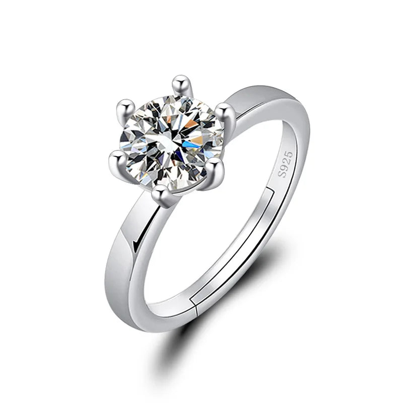 New  Six-claw Simulation Diamond Ring Classic Adjustable Big Shiny Dazzling Zircon Couple Open Rings Wedding Band For Women