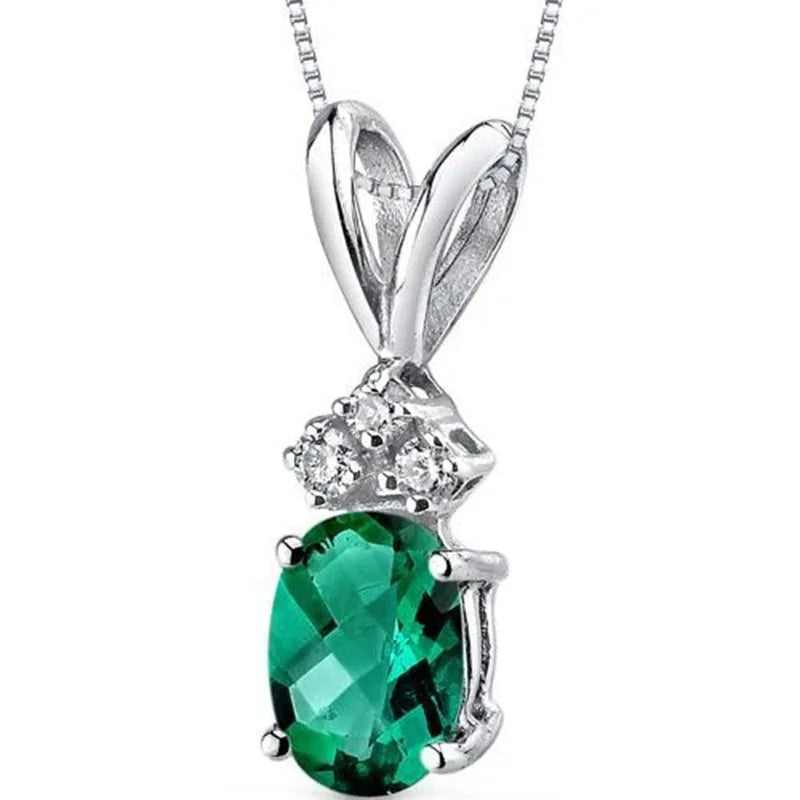 CAOSHI Pure Oval Sea Blue Emerald Gemstone Lovely Rabbit Ears Silver Pendant Necklaces Chain Sweet Girls Shiny Necklace Women