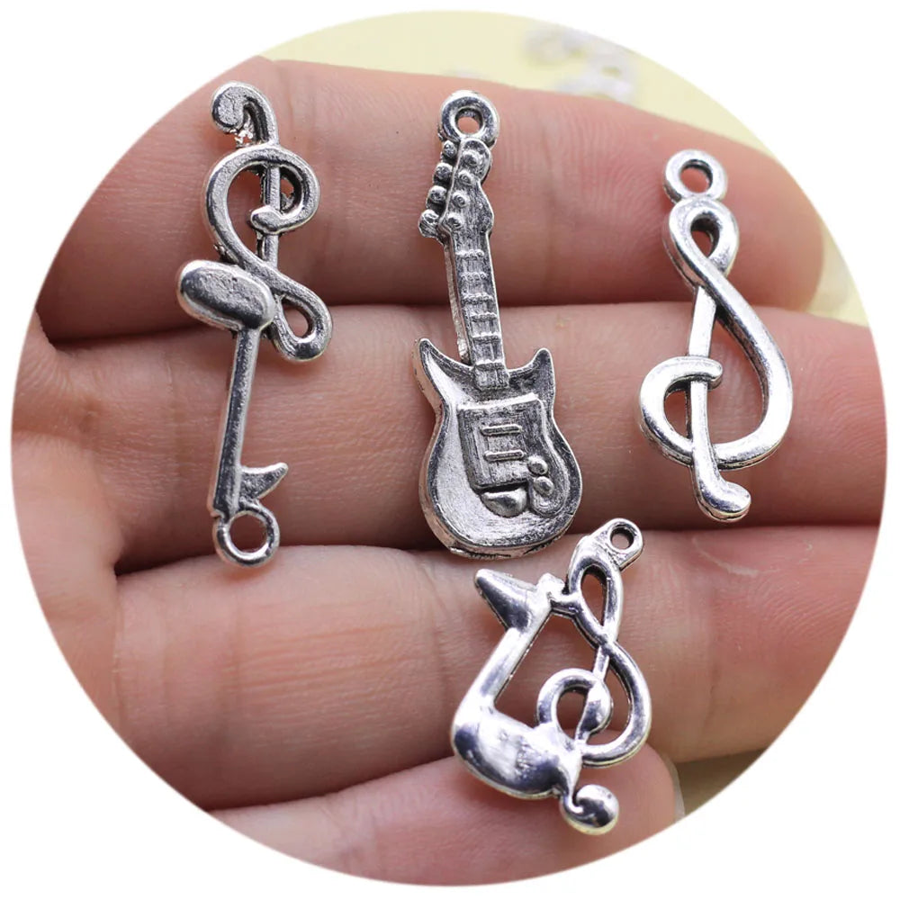 Notes Musical Instruments Charms Metal Antique Silver Plated Pendants Making Key Chain Accessories