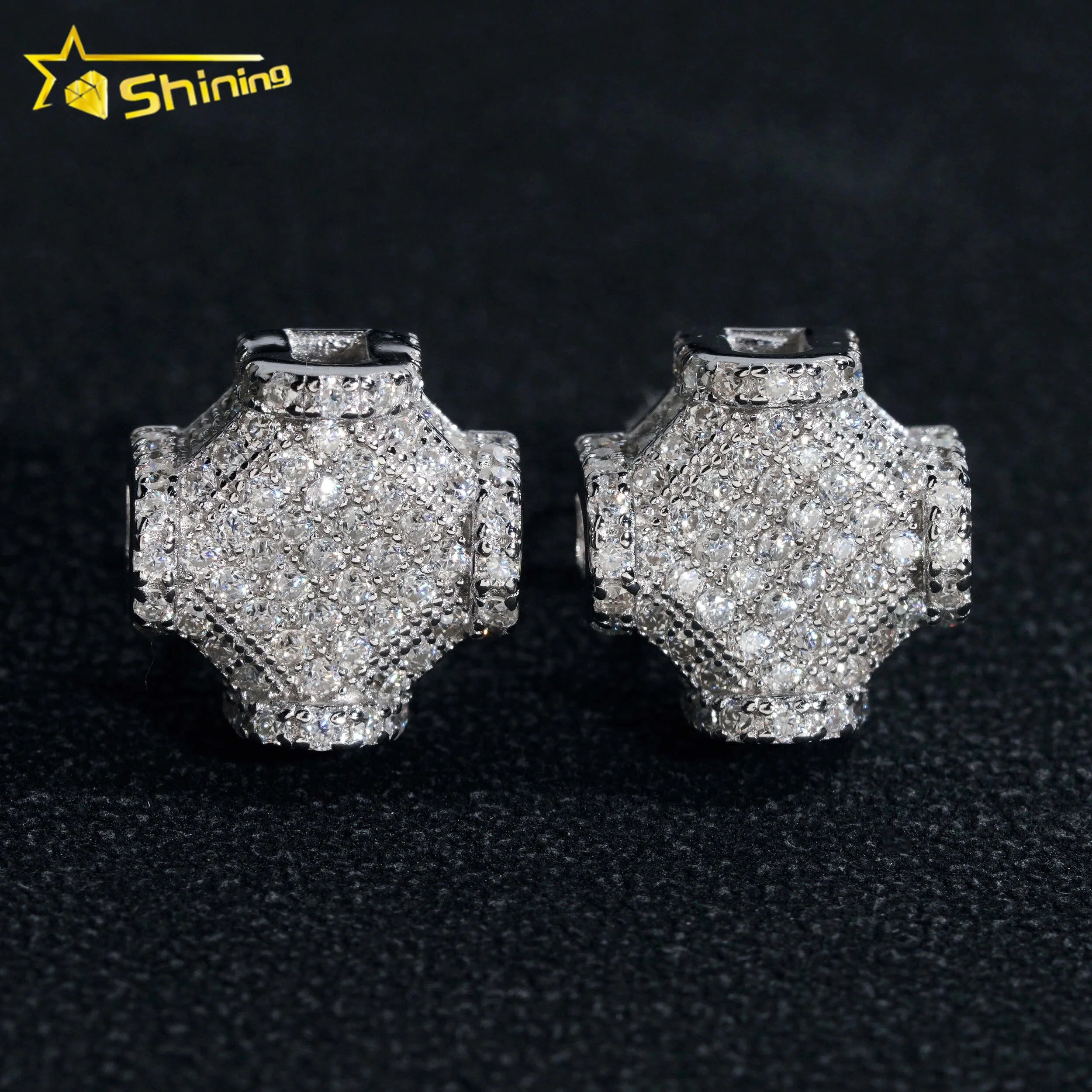 Hip Hop Style Engine Earring Iced Out S925 White Gold Plated Moissanite Mens Earrings