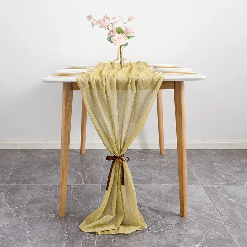 Wholesale Party Gold Chiffon Christmas Wedding Table Runner