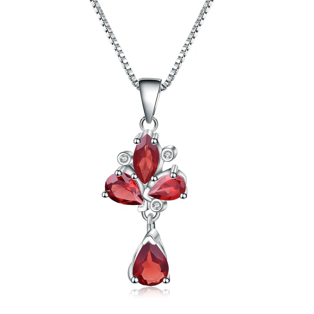 K496 Abiding Natural Red Garnet Custom Flower Pendant Jewelry 925 Sterling Silver Necklaces Women Joyeria