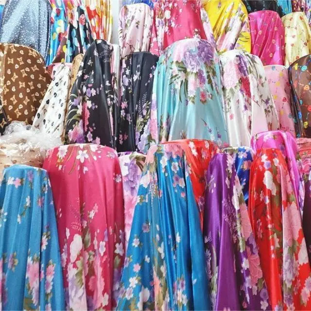 Factory Wholesale Digital Printing Stretch Satin Fabric Dress Free Sample African Print Polyester Silk for Girls