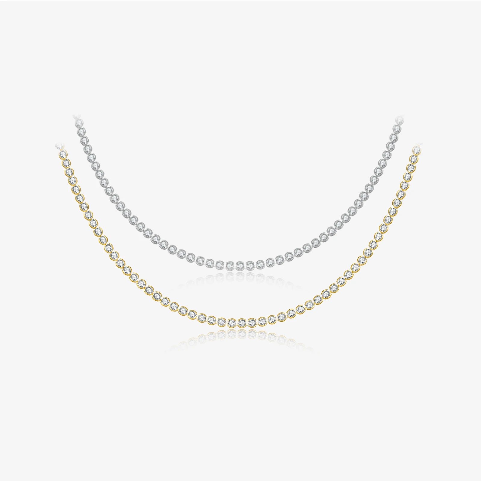 FUAMAY 925 Sterling Silver Gold Plated 2mm Stone Bezel Set Tennis Necklace for Woman 925 Graduated Tennis Necklace Bezel