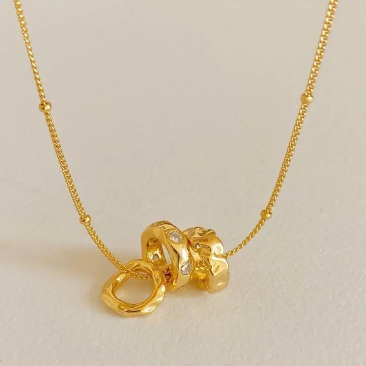 French Style 18K Gold Plated 925 Sterling Silver Geometric CZ Three Circles Interlocking Woman Necklace for Women