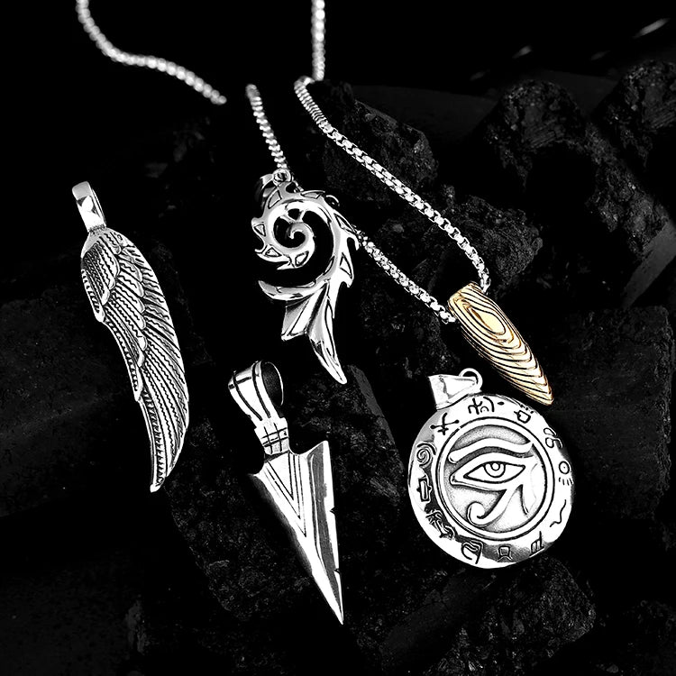 Fashion Trendy Stainless Steel Zircon Necklace Pendant 24K Gold Plated Laser Engraved Bullet Feather Shaped Charm Pendant