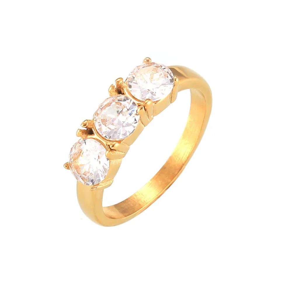 Trendy 18K Gold Plated Jewelry Hypoallergenic Stainless Steel Zircon Inlaid Ring for Women