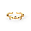 J&D 18K Gold Plated White Round Zircon Willow Leaf Stainless Steel Rings Women Daily Jewelry