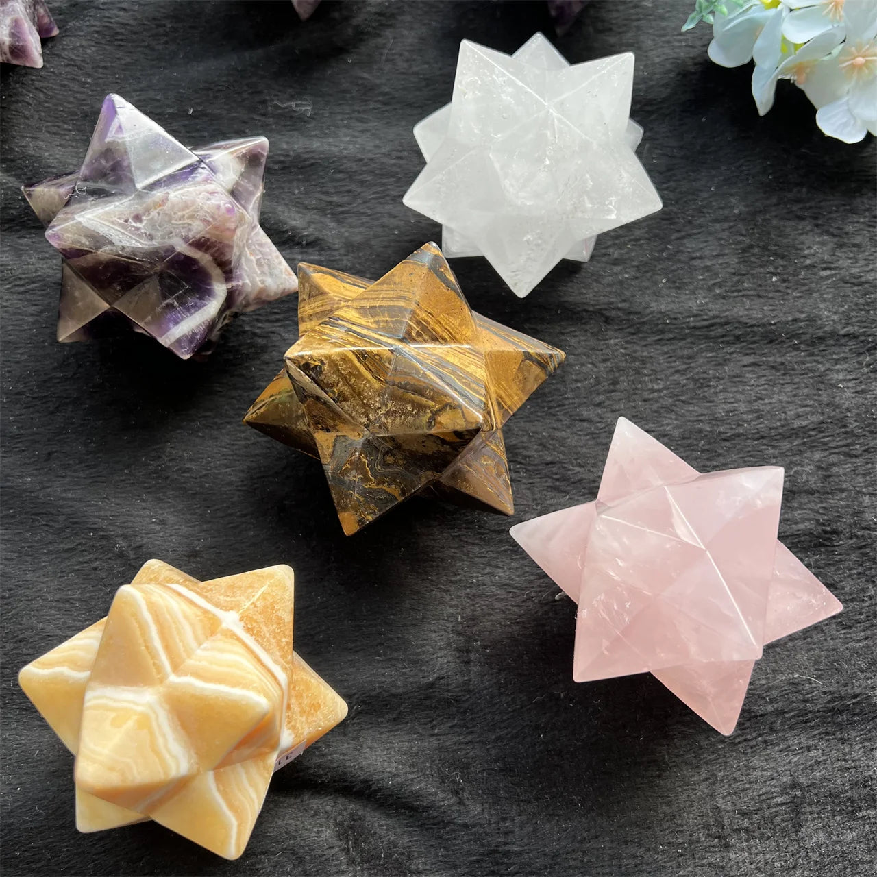 Natural Crystal Melkaba Star Meditation Stone Dream Amethyst Tiger Eye Rose Quartz Melkaba