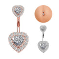 European Zircon Double Heart Barbell Wholesale Stainless Steel Belly Button Ring Sexy Body Piercing for Women's Navel Wedding