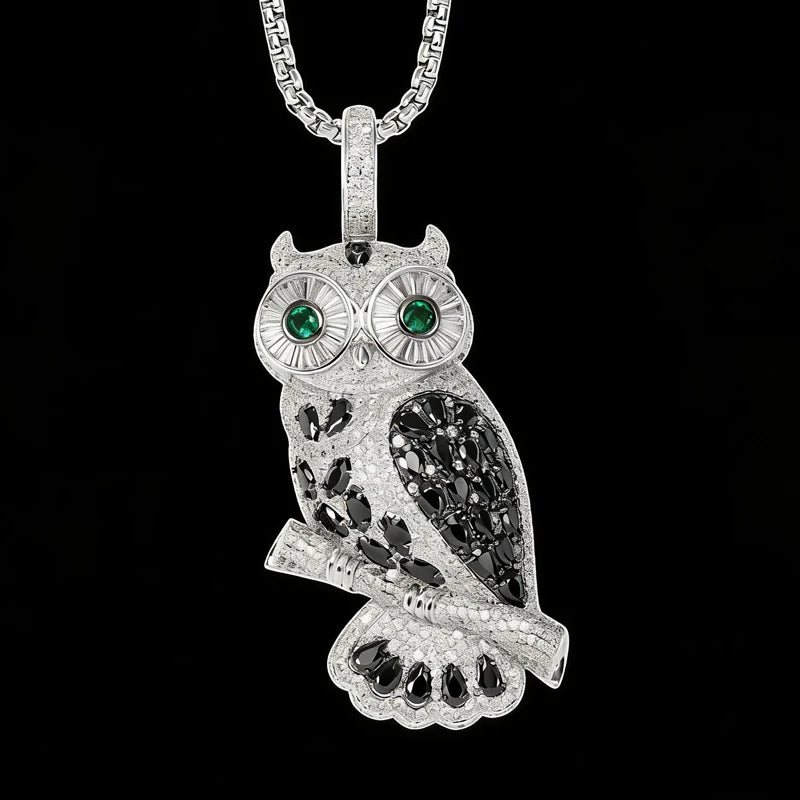 Animal Jewelry Designs Hip Hop Iced Out Daily Wear Zircon Stones 925 Sterling Silver Night Owl Charms Pendant for Fashion Show