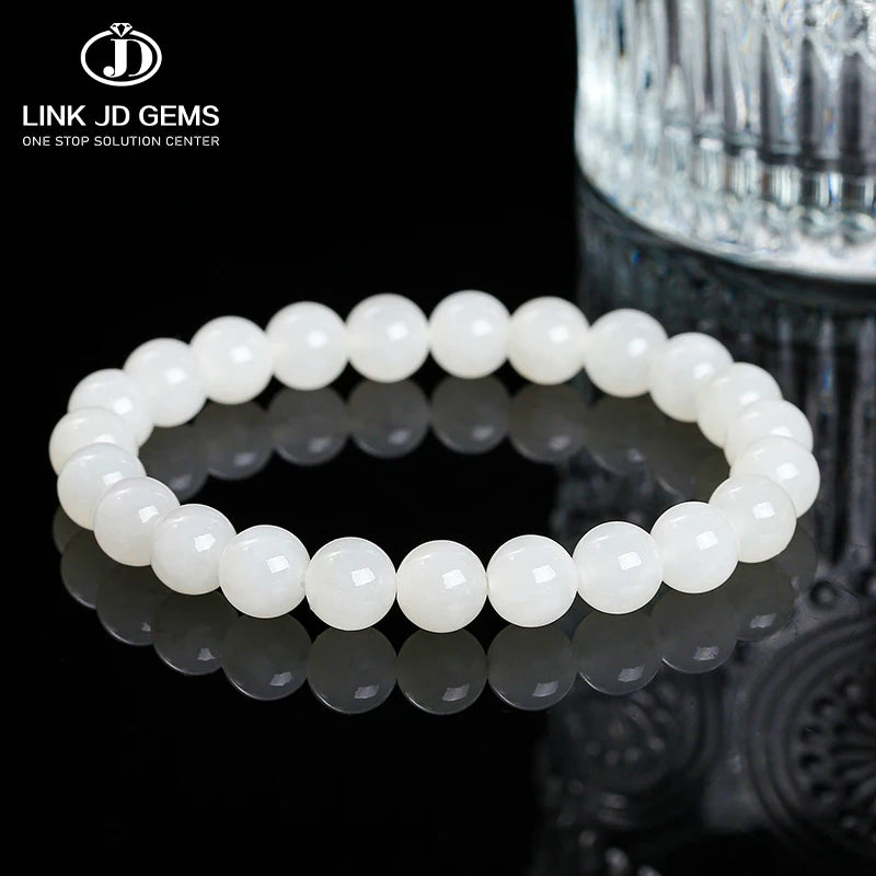 JD GEMS Wholesale Natural Hetian White Jade Round Bead Bracelet Elegant Chinese Style Jade Healing Stone Beaded Jewelry