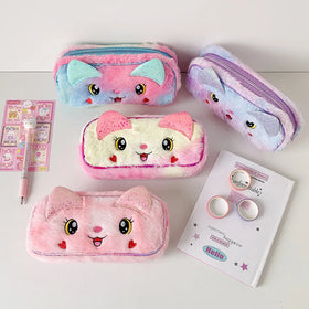 Cute Stationery Fluffy Pen Bags Cartoon Colorful Cat Soft Plush Pencil case for Girls