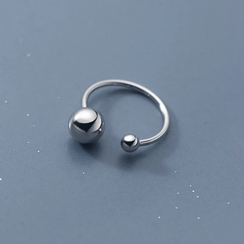 Fashion New Women 925 Sterling Silver Jewelry Ring Double Side Round Small Big Glossy Ball Finger Rings