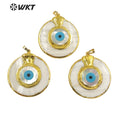 WT-JP260 WKT Newest Design Big Round Natural White Shell Eye Pendant Women Gorgeous Lucky Turkey Eye Shell Pendants
