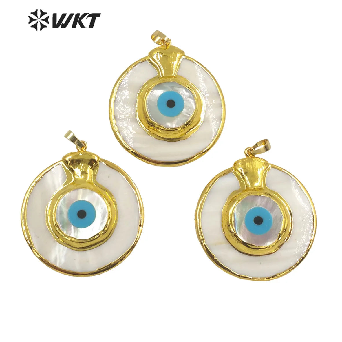 WT-JP260 WKT Newest Design Big Round Natural White Shell Eye Pendant Women Gorgeous Lucky Turkey Eye Shell Pendants