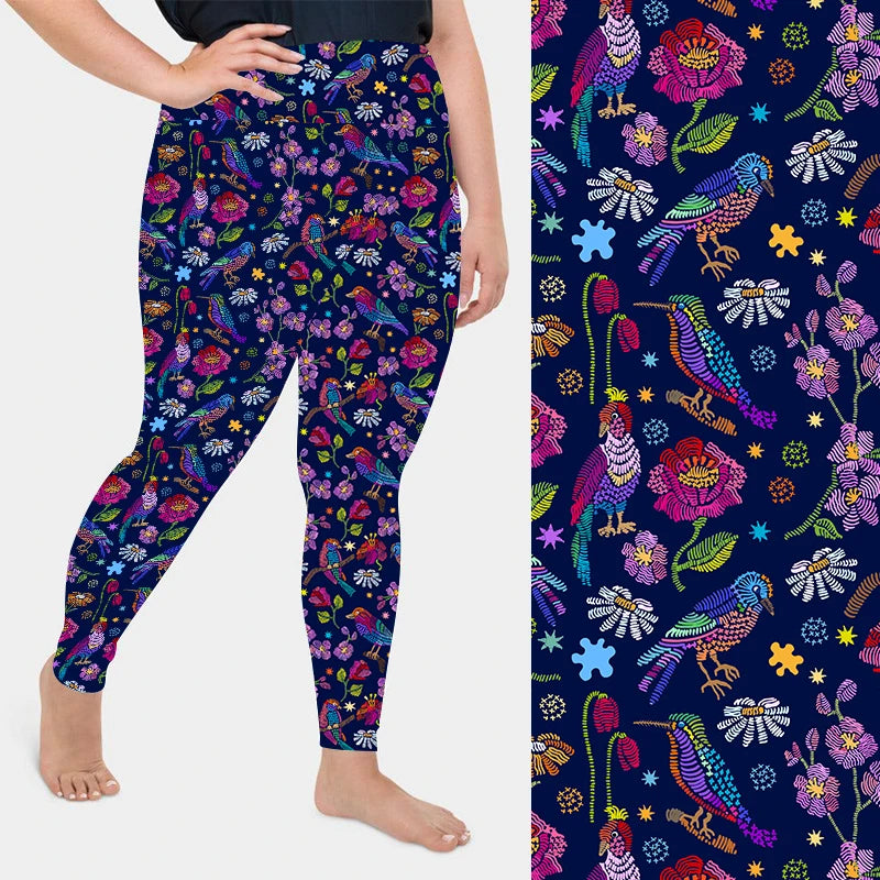 China Factory Wholesale Plus Size Leggings Sport Pants Gym Fitness Workout Flower Bird Printed Over Size Leggings for Women