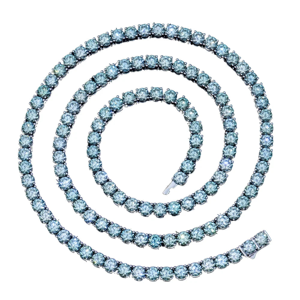 New Design Xingyue Fine Jewelry S925 Sterling Silver Tennis Necklace Blue Green Moissanite Gemstone with Diamond Chain Type