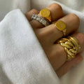 Coarse Twist Ring Men's And Women's Titanium Steel Gold-plated Hip-hop Metal Finger Accessories