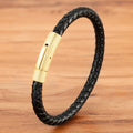 QIKU Fashion Mens Braided Leather Bracelet Black/Brown/Red Stainless Steel Retro Simple Bangle Jewelry Christmas Gift Wholesale