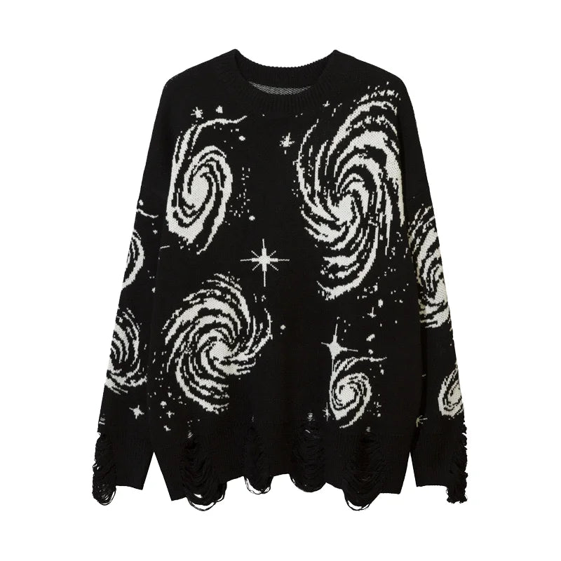 OEM Custom Logo Men's Y2K Retro Pleated Vortex Line Printed Loose Rick Knitted Sweater Winter Season Design
