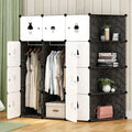 12-Door Black and White Portable Wardrobe Modern Design Cheap Plastic Cabinet with Side Shelf for Bedroom or Workshop