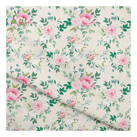 Wholesale Lightweight 100% Cotton Fabric Big Rose Leaves Printed Breathable Versatile for Women's Shirts Cover Crafts Toys