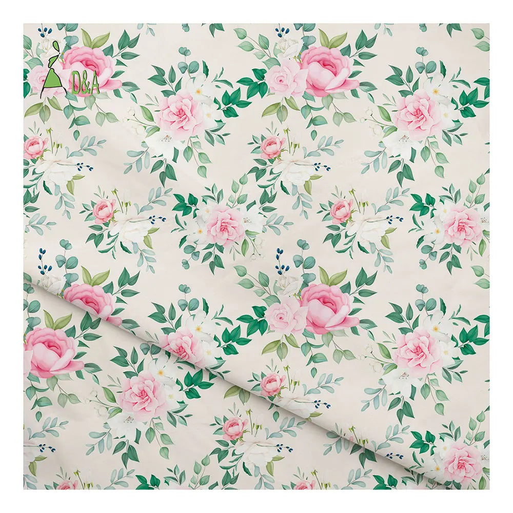 Wholesale Lightweight 100% Cotton Fabric Big Rose Leaves Printed Breathable Versatile for Women's Shirts Cover Crafts Toys