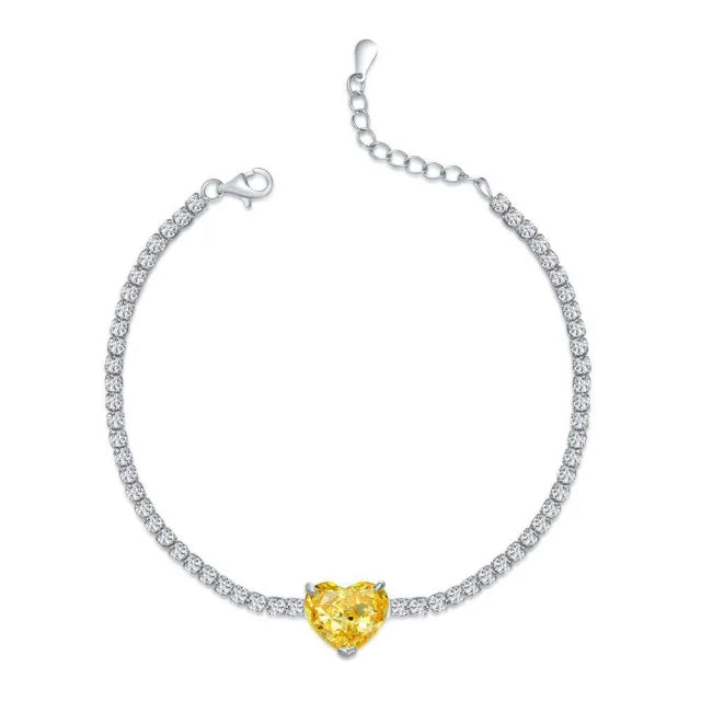 Fancy Heart Charm Tennis Bracelet for Women Sterling Silver