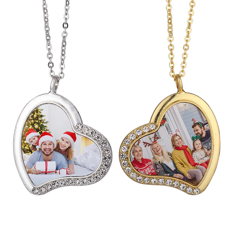 DIY Jewelry Plating Sublimation Blank Rhinestones Heart Necklaces