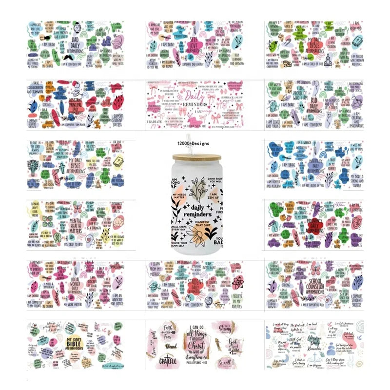 100+ Hot Self Love Positive Daily Reminders Affirmations Motivation Inspirational UV DTF Cup  Wrap Stickers for  Glass Cup Use