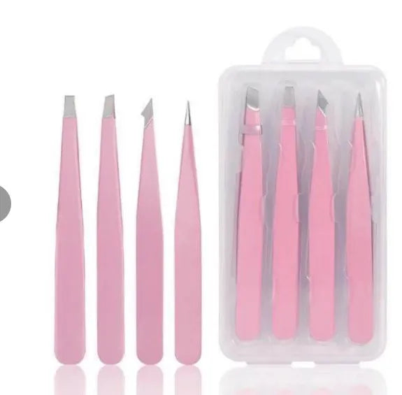 Wholesale  Customized 2pcs 4pcs Black Pink Slanted Pointed Eyelash Eyebrow Tweezers Set for Beauty with case
