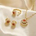 Luxury 18K Gold Stainless Steel Three-Piece Set Earring Necklace Ring with Big Dubai Cubic Zirconia Fine Jewelry for Women