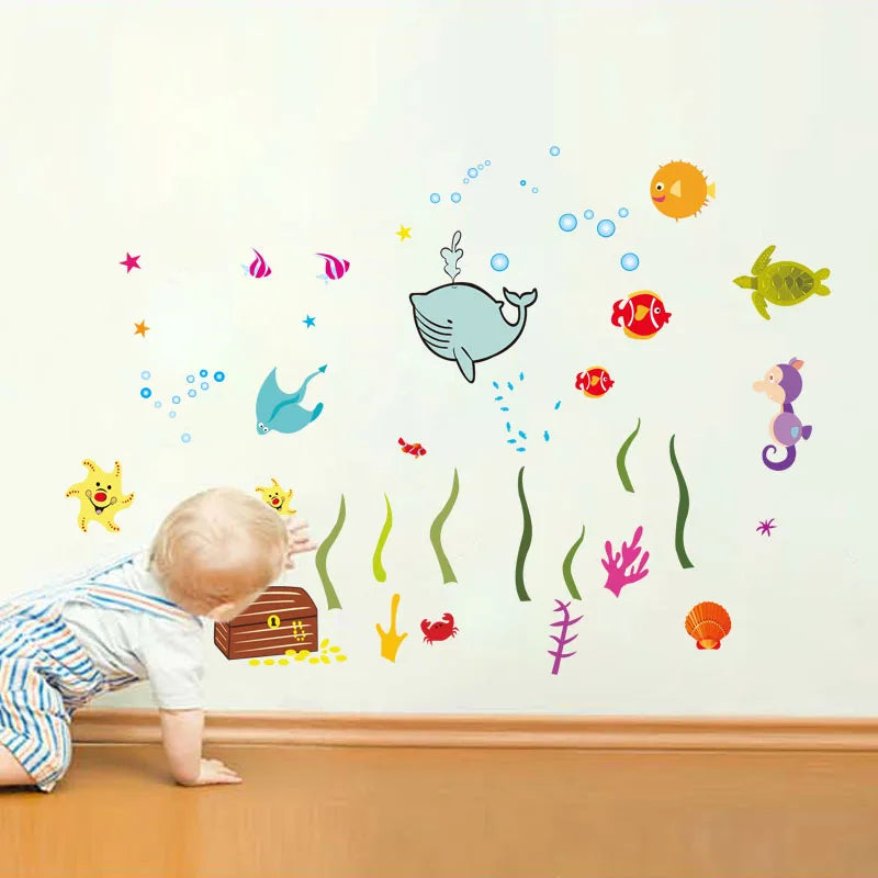 PVC Wall Sticker Underwater World Cartoon Sticker Eco-friendly for Children's Room Removable Eco-friendly Decorative Wall Decals