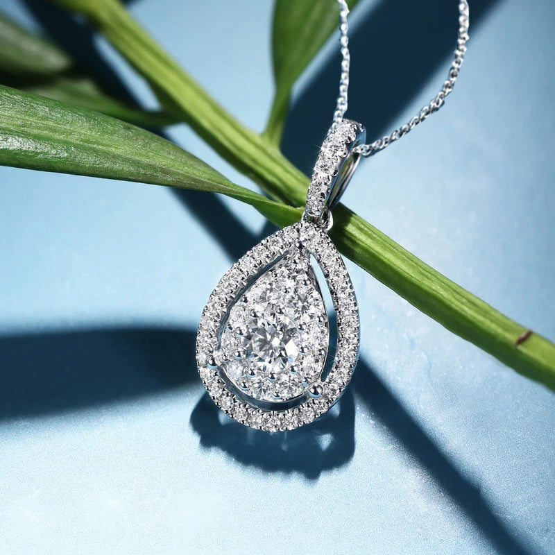 CAOSHI Luxury Female Water Drop Pendant Necklace Silver Color Zircon Long Necklace Fashion Bride Wedding Necklaces for Women